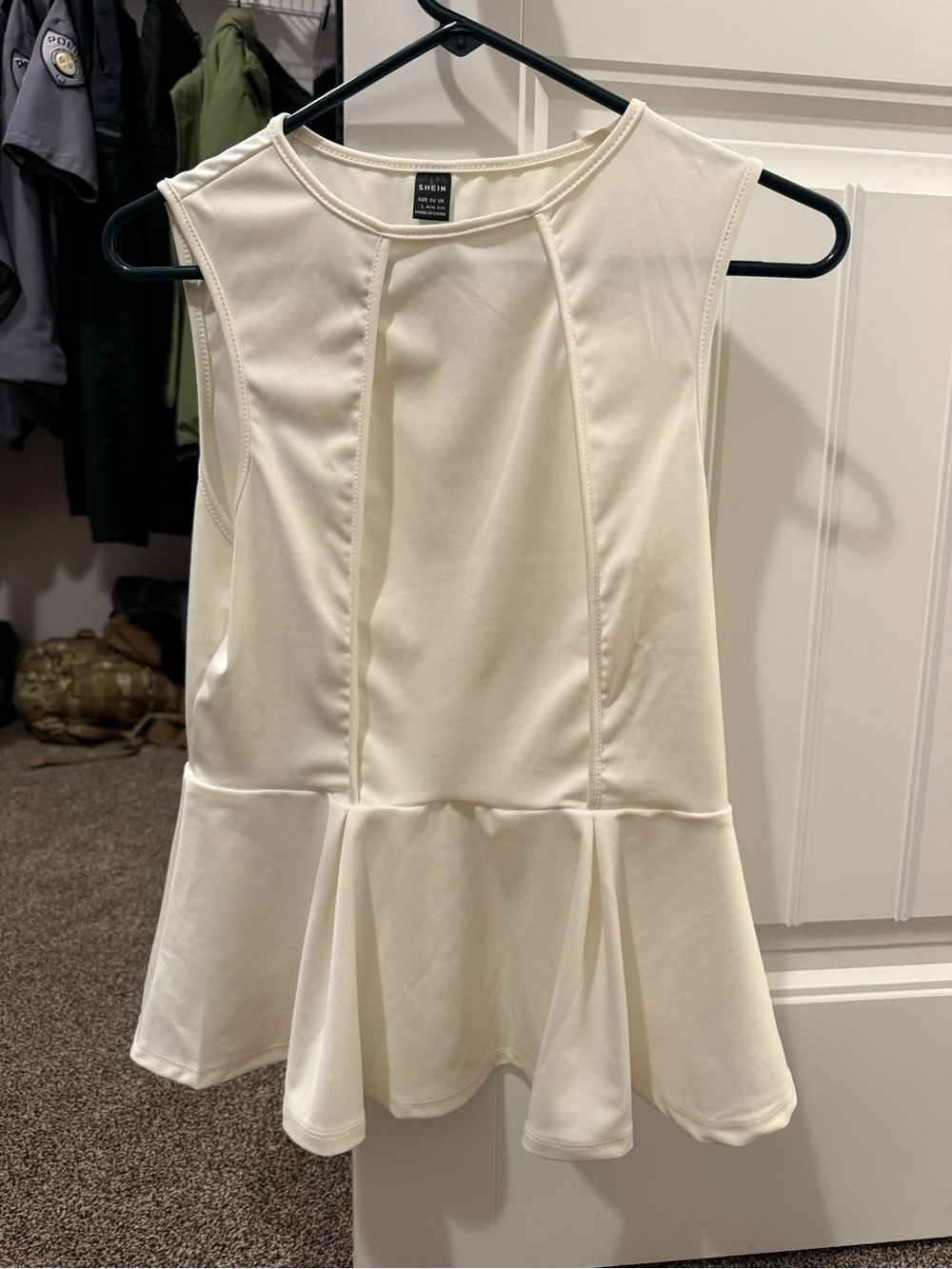 SHEIN Ivory Peplum Sleeveless Top